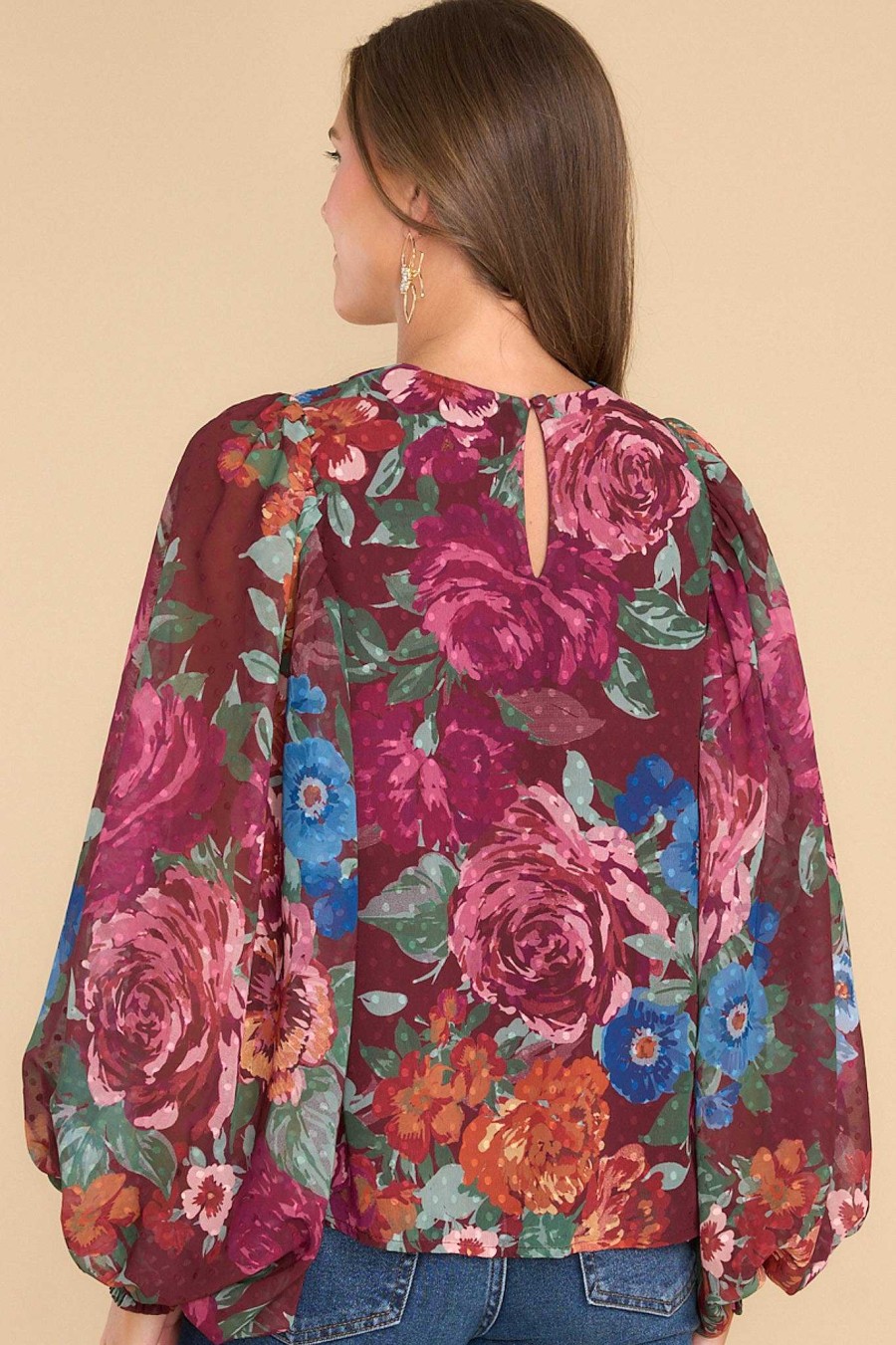 Clothing Aura Blouses & Shirts | Cure Your Heart Floral Print Top Berry