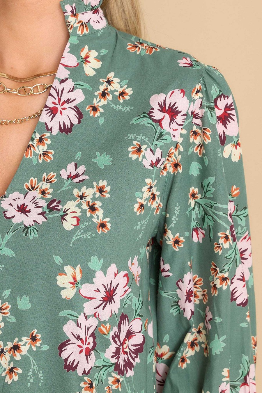 Clothing Olivia James The Label Mini Dresses | Chloe Apres Floral Dress Sage
