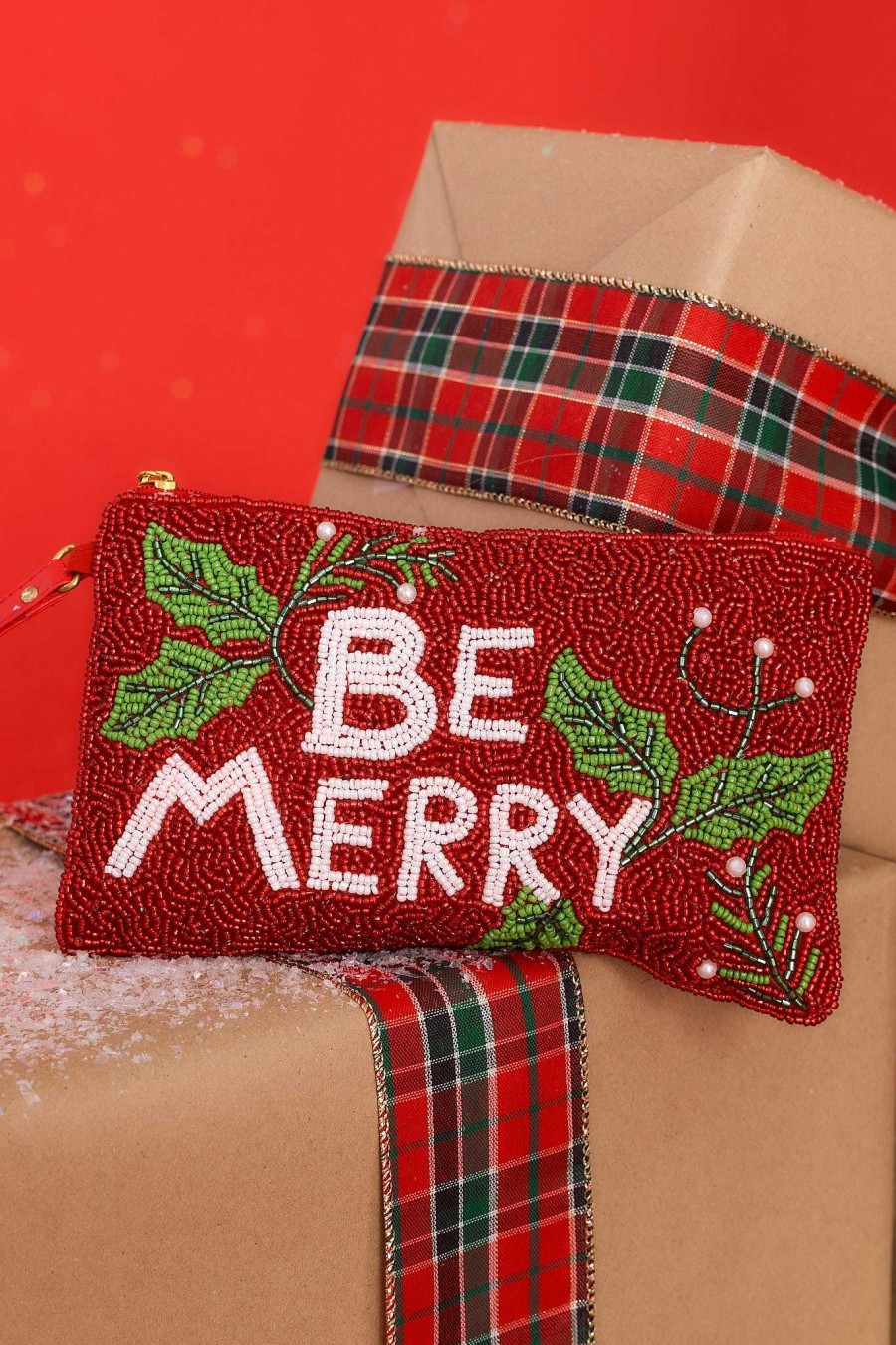 Accessories Red Dress Clutches & Pouches | Be Merry Beaded Pouch Red