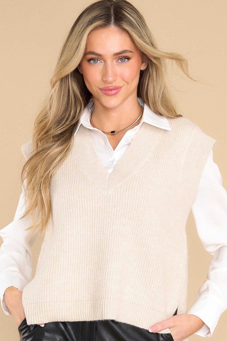 Clothing Red Dress Casual Tops | You Warm My Heart Sweater Vest Beige