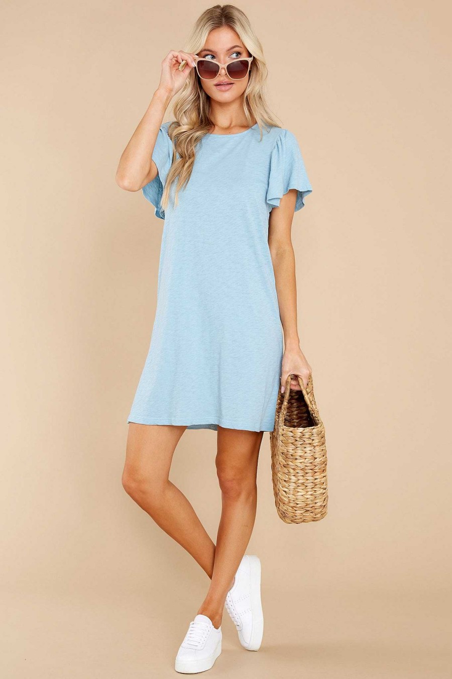 Clothing Z Supply Mini Dresses | Sofia Cotton Slub Dress Blue Agave