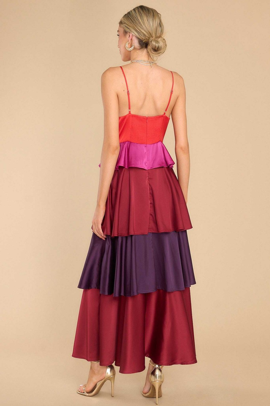 Clothing Aura Maxi Dresses | She'S A Showstopper Multi Maxi Dress Wine