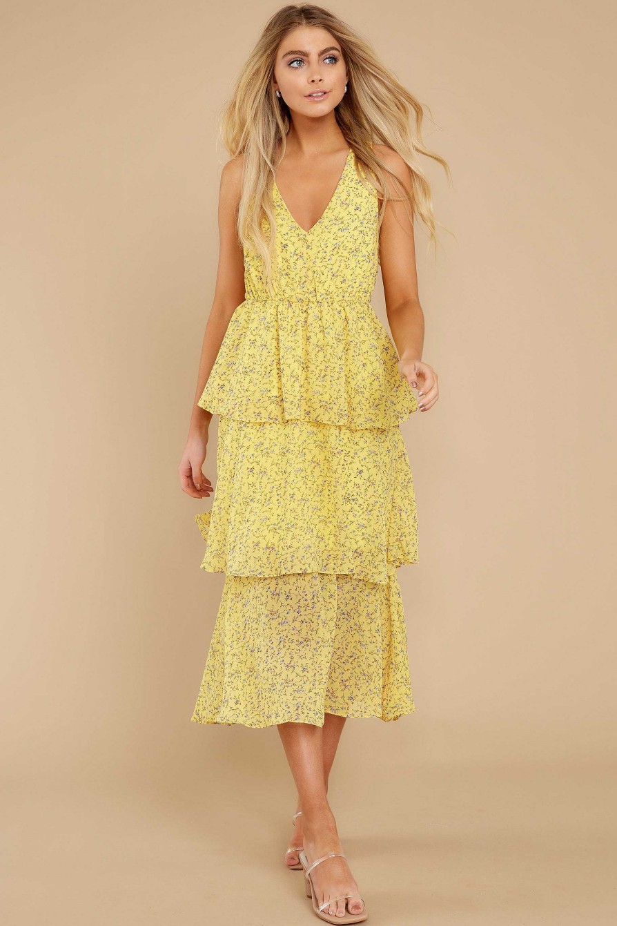 Clothing Red Dress Maxi Dresses | J'Adore You Floral Print Maxi Dress Yellow