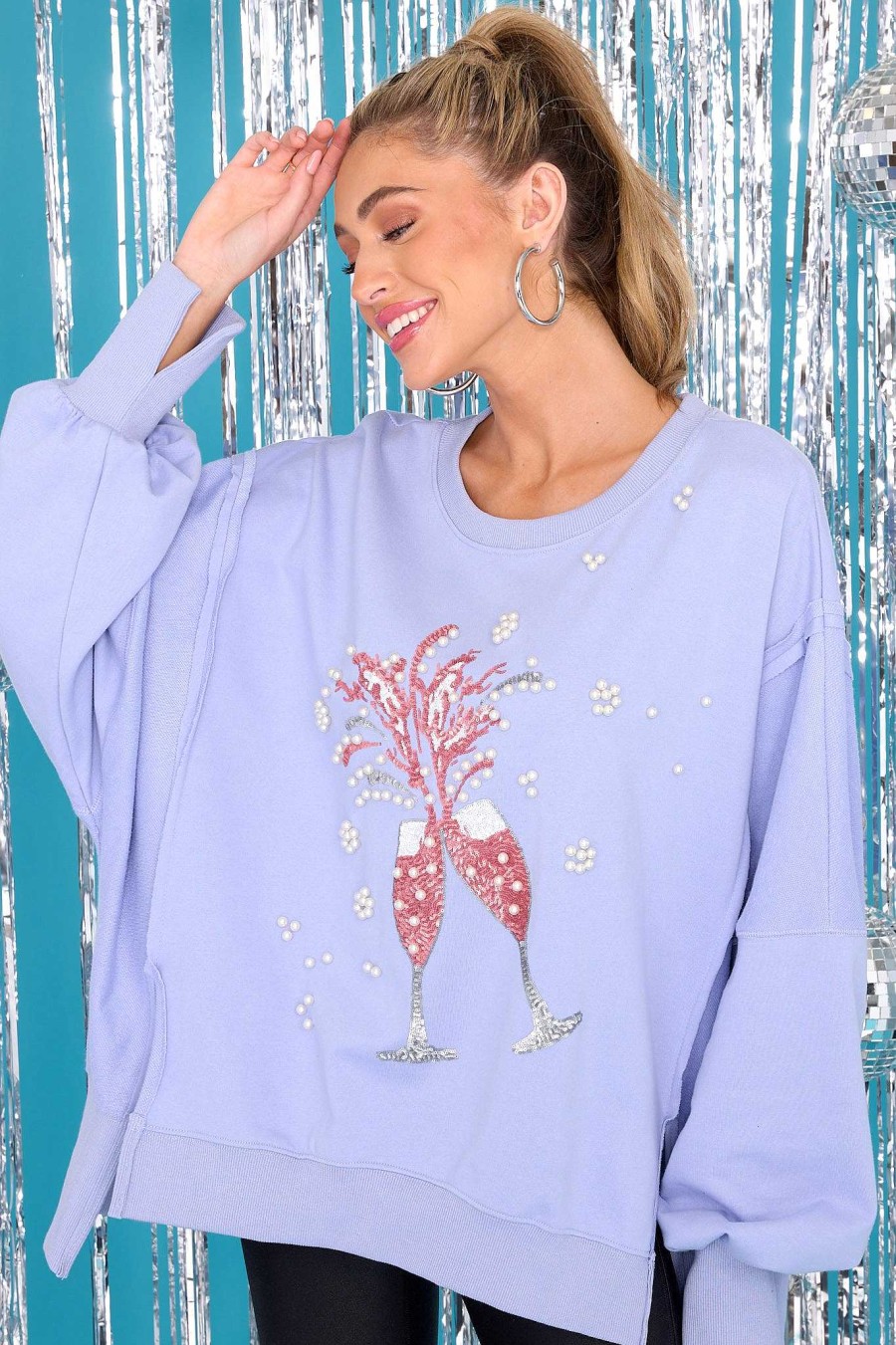 Clothing Red Dress Casual Tops | Pop The Bubbly Top Light Blue