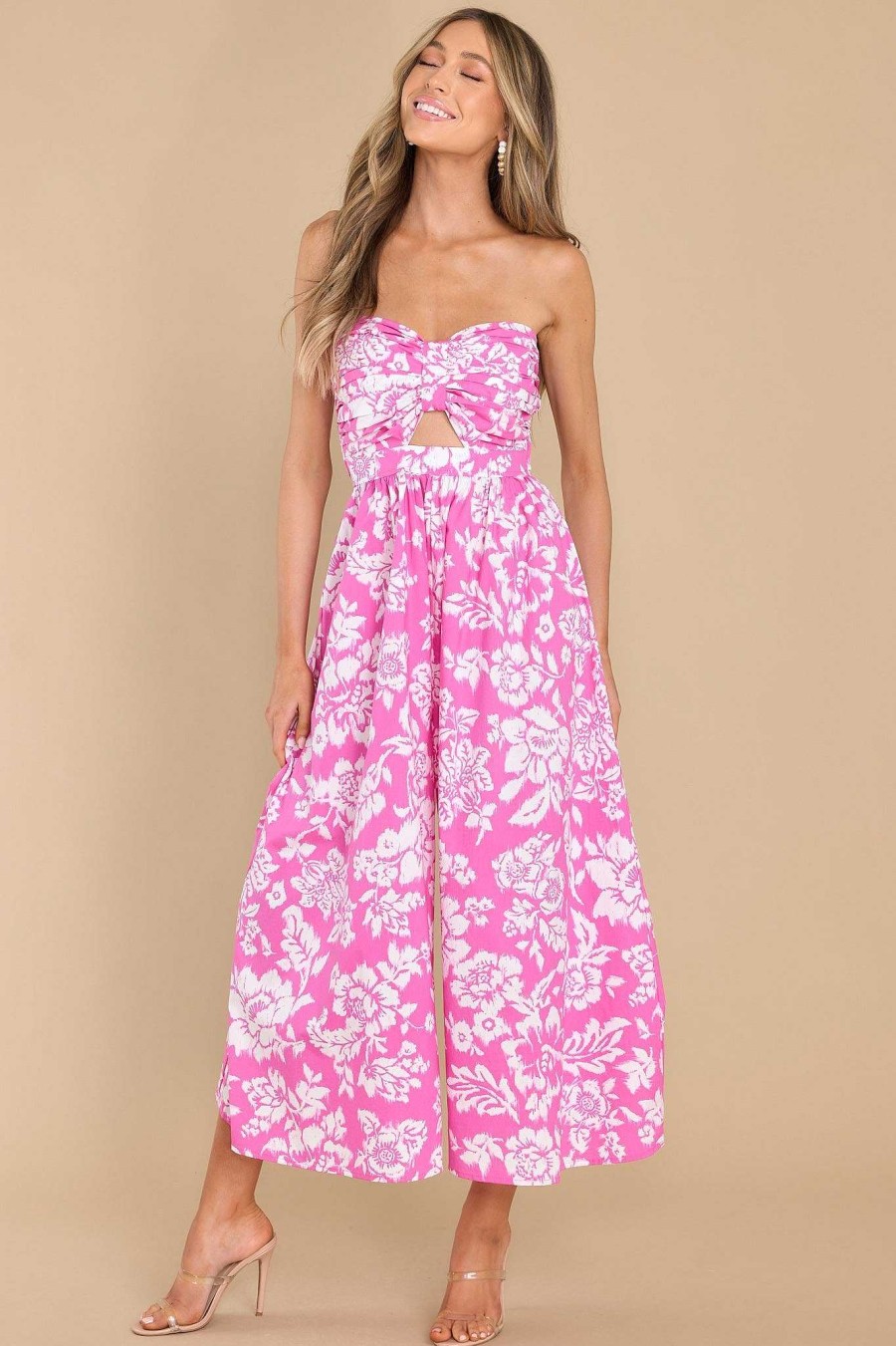 Clothing Red Dress Jumpsuits | Living In The Sun Floral Print Jumpsuit Pink
