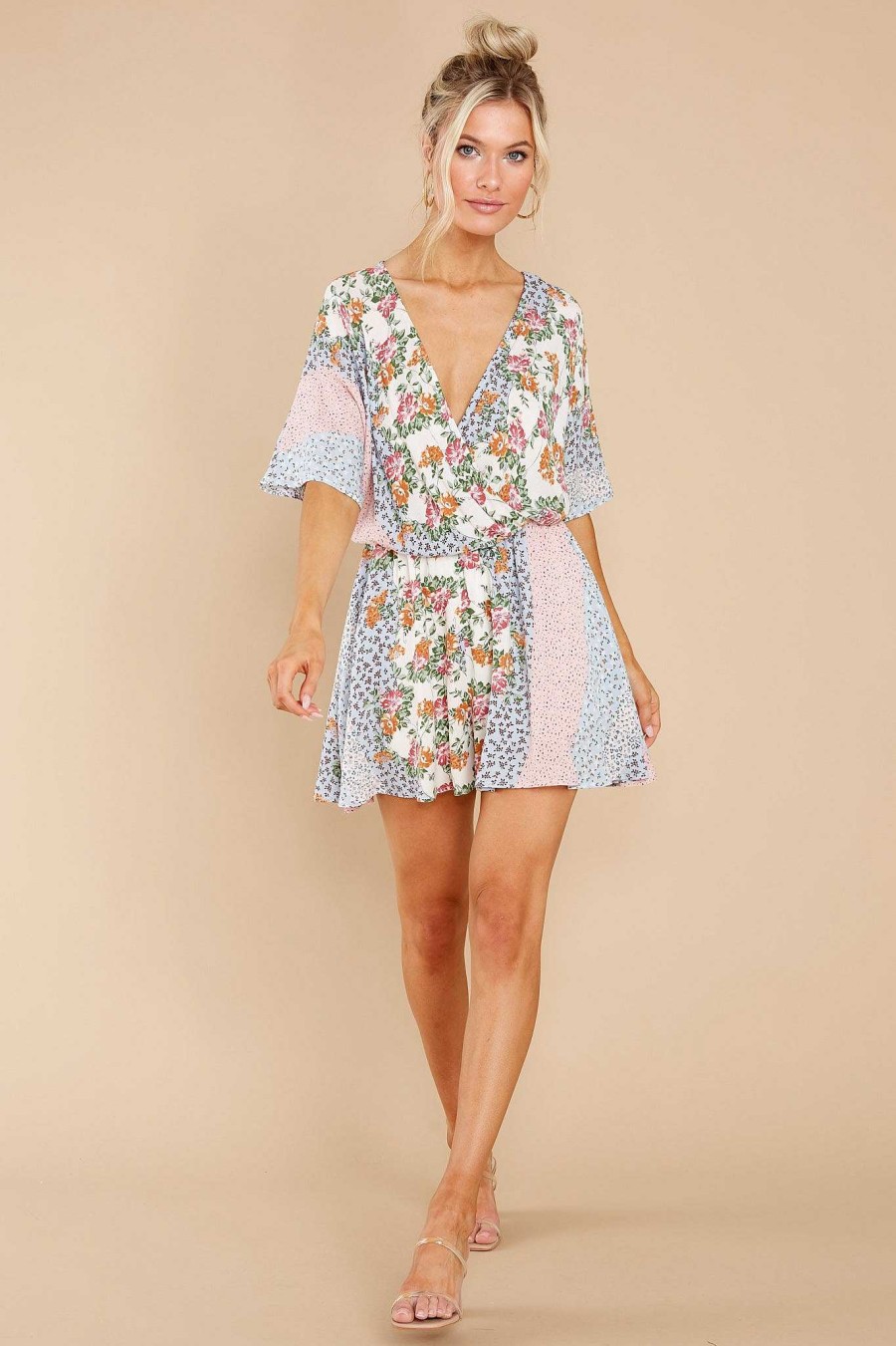 Clothing Red Dress Rompers | Beauty Of The Garden Multi Floral Print Romper Blue
