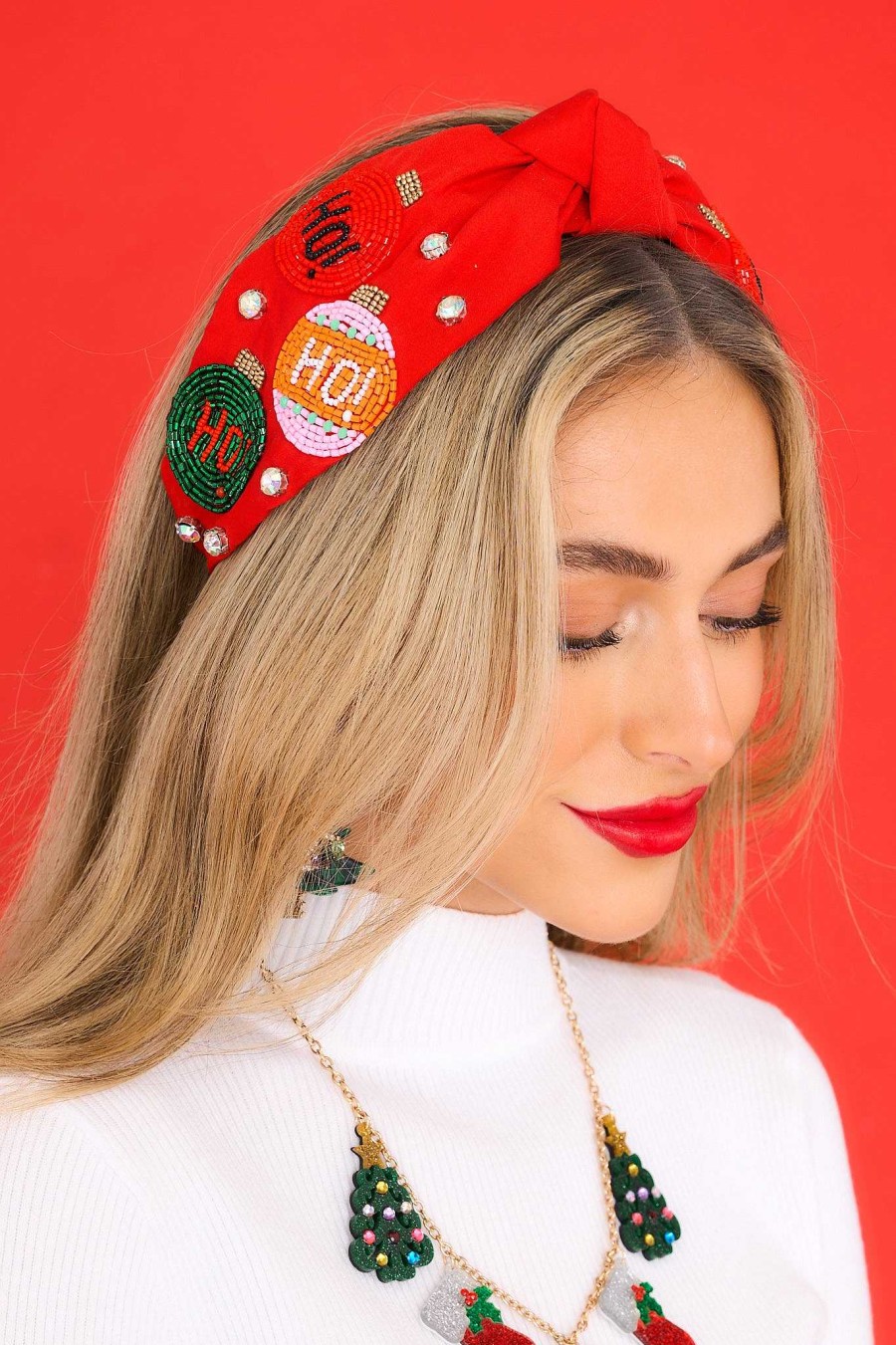 Accessories Red Dress Hair Accessories | Yuletide Glam Knot Headband Red