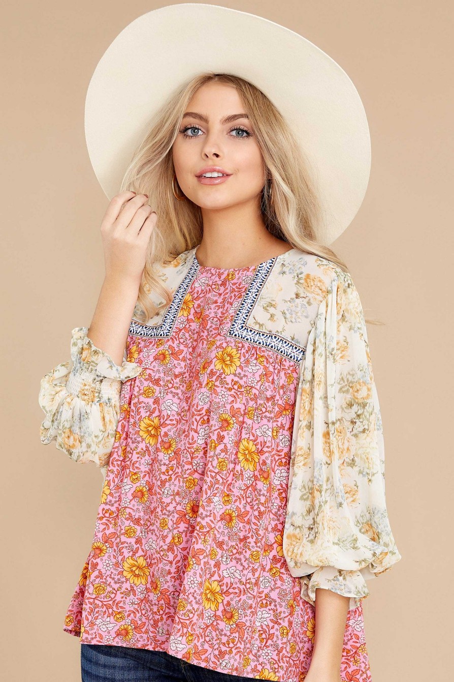 Clothing Red Dress Floral Dresses | Stylish Edge Hot And Sage Floral Print Top Pink