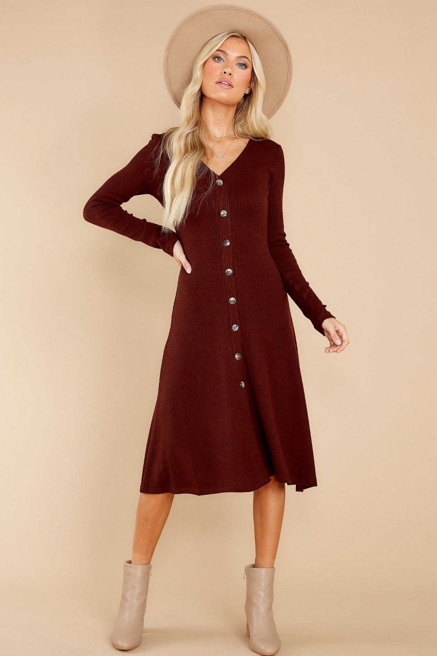 Clothing Red Dress Midi Dresses | Keep It Uptown Knit Midi Dress Chocolate