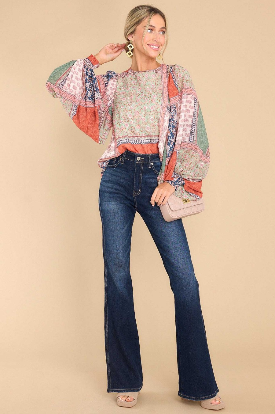 Clothing Aura Blouses & Shirts | Slow Mornings Multi Print Top Apricot Orange
