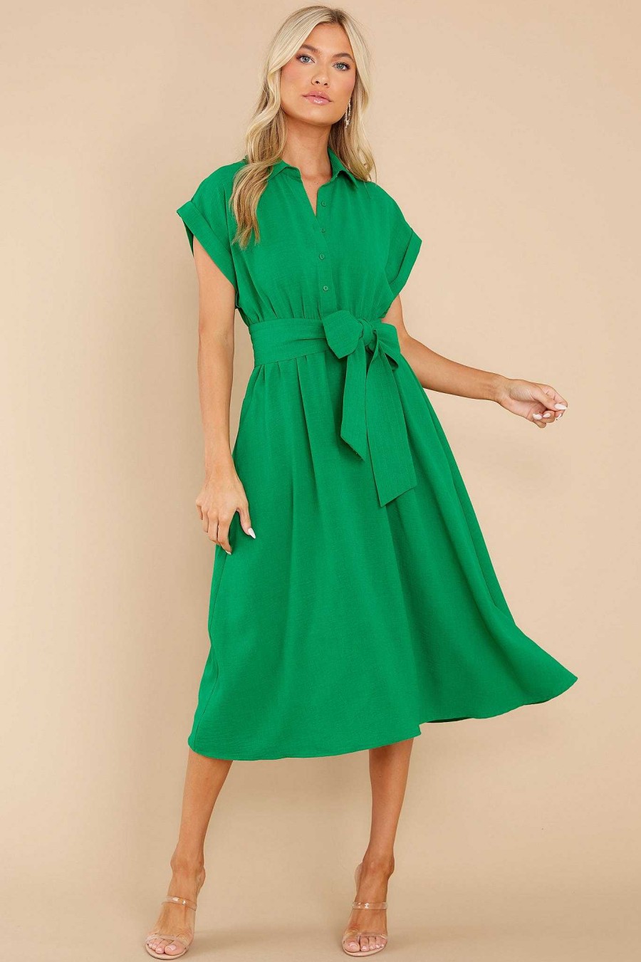 Clothing Aura Casual Dresses | When You Arrive Midi Dress Green