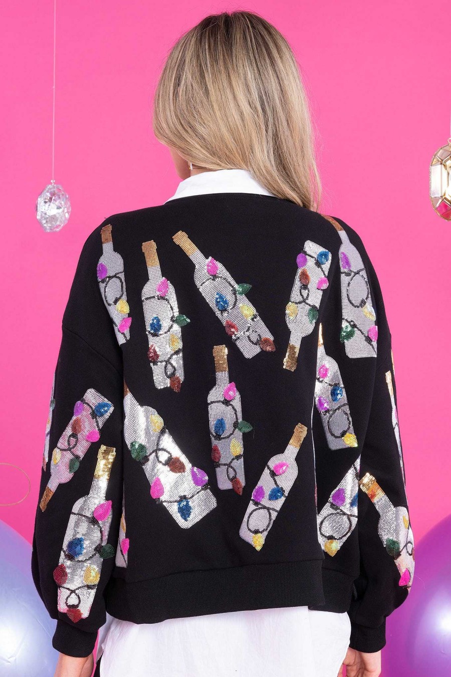 Clothing Queen of Sparkles Sweatshirts & Hoodies | Christmas Light Bottle Sweatshirt Black