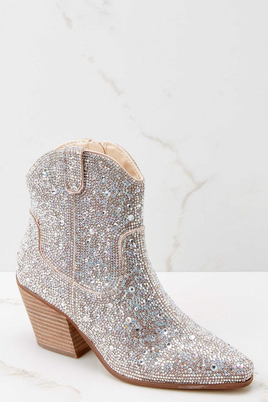 Shoes Matisse Ankle Booties | Harlow Clear Rhinestone Western Ankle Boots Silver