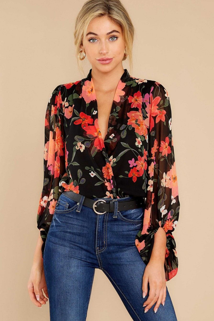 Clothing Red Dress Bodysuits | Something To Admire Floral Print Bodysuit Black