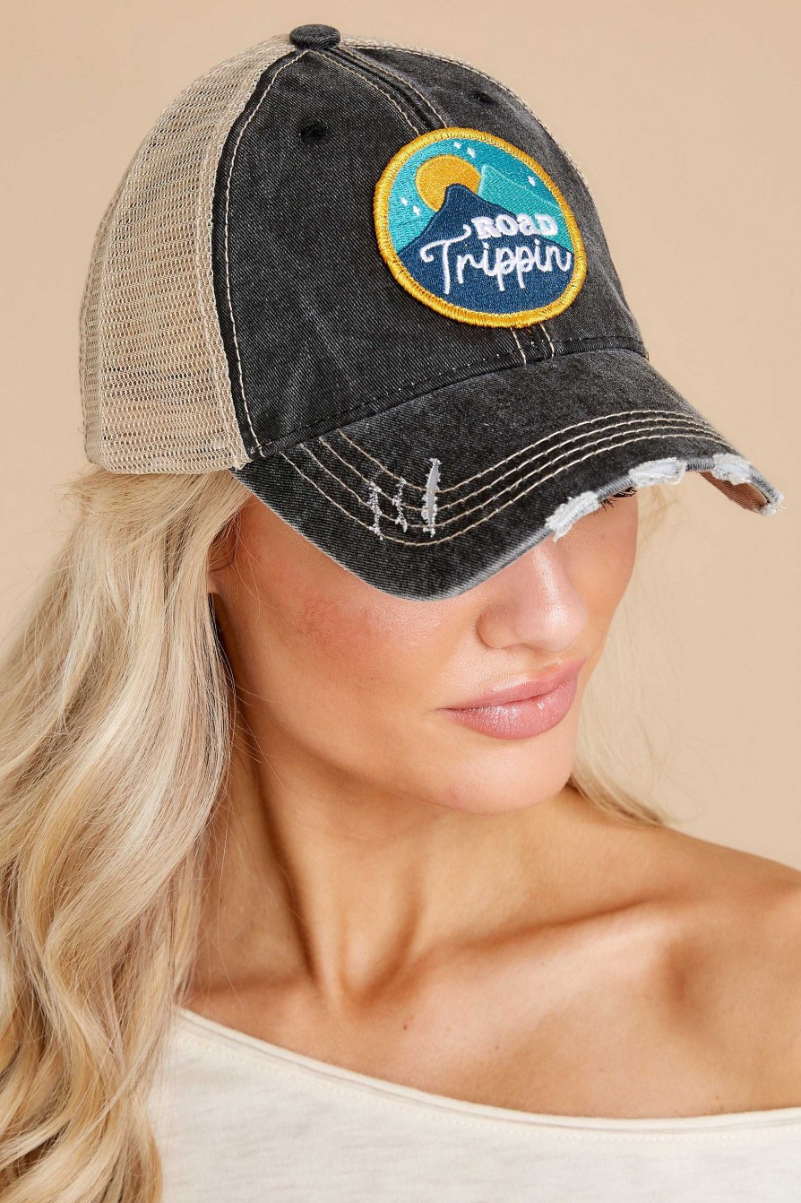 Accessories Red Dress Hats | Starlit Road Trip Distressed Cap Black