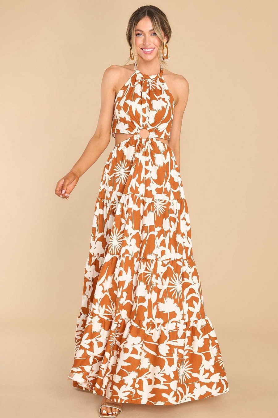 Clothing Red Dress Maxi Dresses | Time To Grow Print Maxi Dress Brown