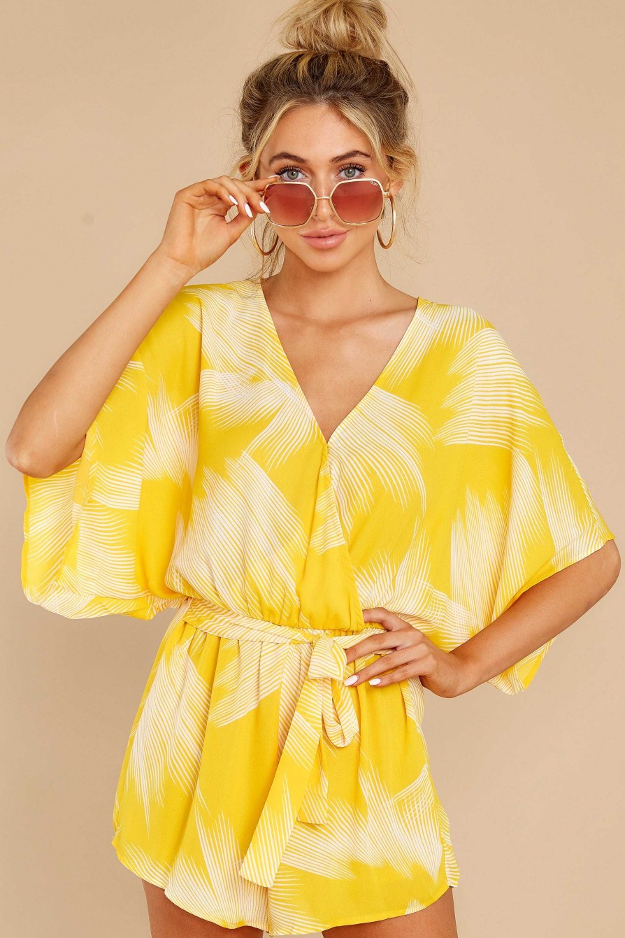 Clothing Red Dress Rompers | Sungazer Print Romper Yellow