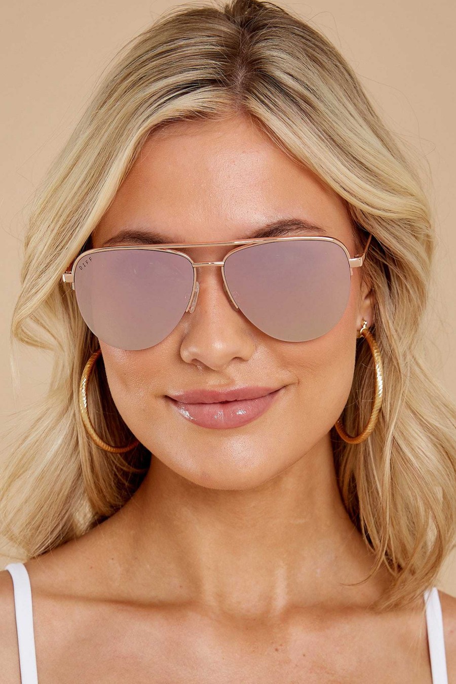 Accessories DIFF Sunglasses | Tate Aviator Rose Gold Cherry Blossom Mirror Sunglasses Rose Blossom