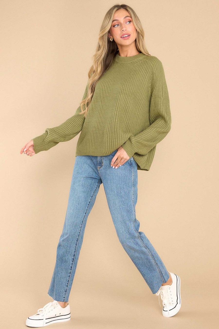 Clothing Red Dress Sweaters | Just A Thought Light Sweater Olive
