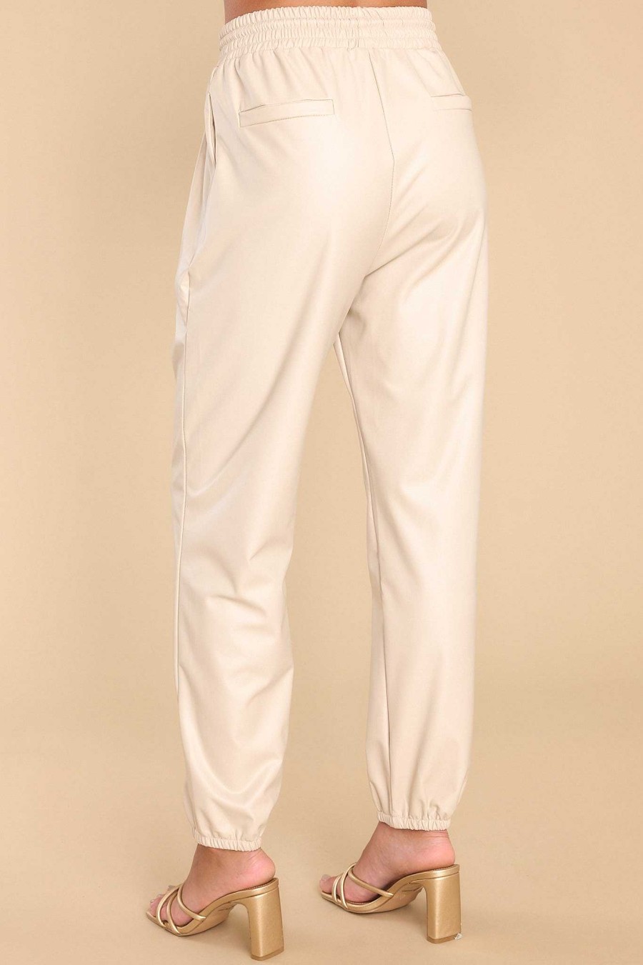 Clothing Red Dress Joggers | Wishful Dreamer Faux Leather Joggers Beige
