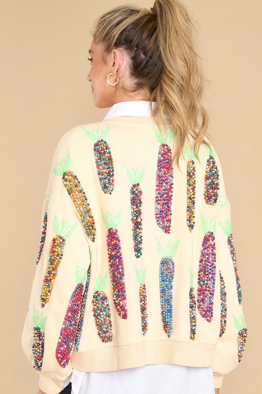 Clothing Queen of Sparkles Sweatshirts & Hoodies | Pearl Multi Corn Sweatshirt Ivory