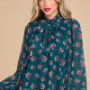 Clothing Aura Blouses & Shirts | She'S Always Right Floral Print Top Dark Emerald