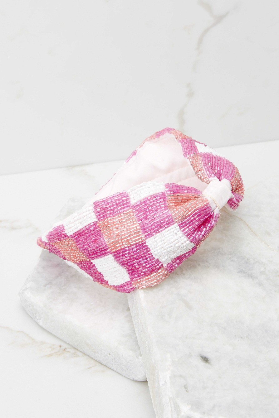 Accessories Treasure Jewels Hair Accessories | Plaid Beaded Headband Pink