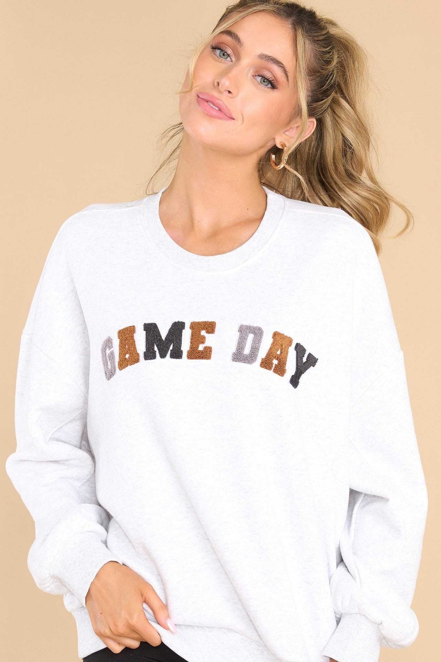 Clothing Z Supply Casual Tops | Oversized Game Day Light Heather Grey Sweatshirt Light Grey