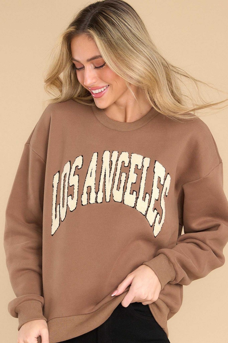 Clothing Red Dress Casual Tops | In Every City Brown Los Angeles Sweatshirt Chocolate