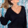 Clothing Red Dress Casual Tops | Over And Done For Eyelash V-Neck Sweater Black