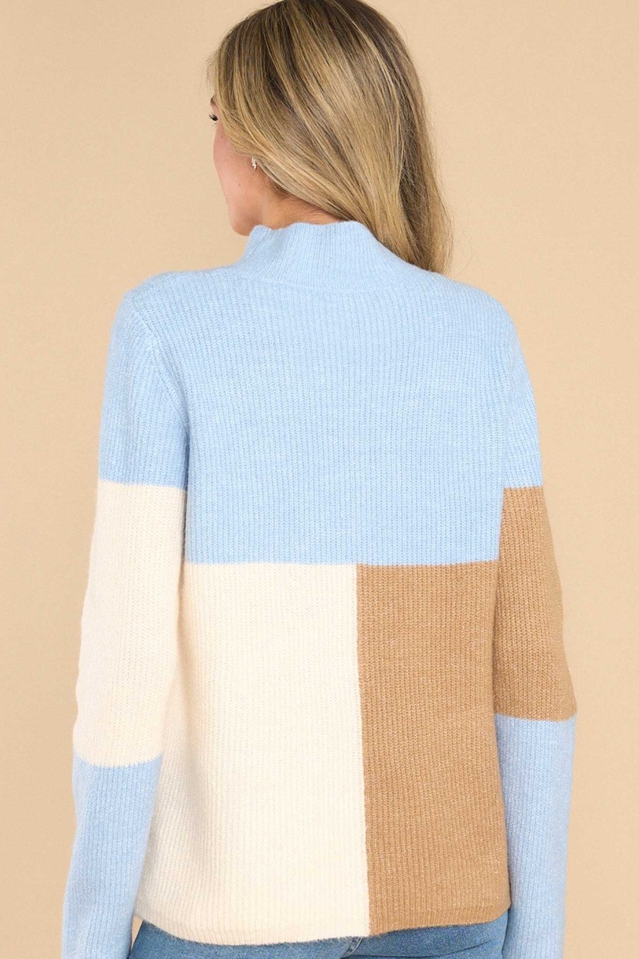 Clothing Red Dress Casual Tops | Rock Solid Colorblock Sweater Sky Blue