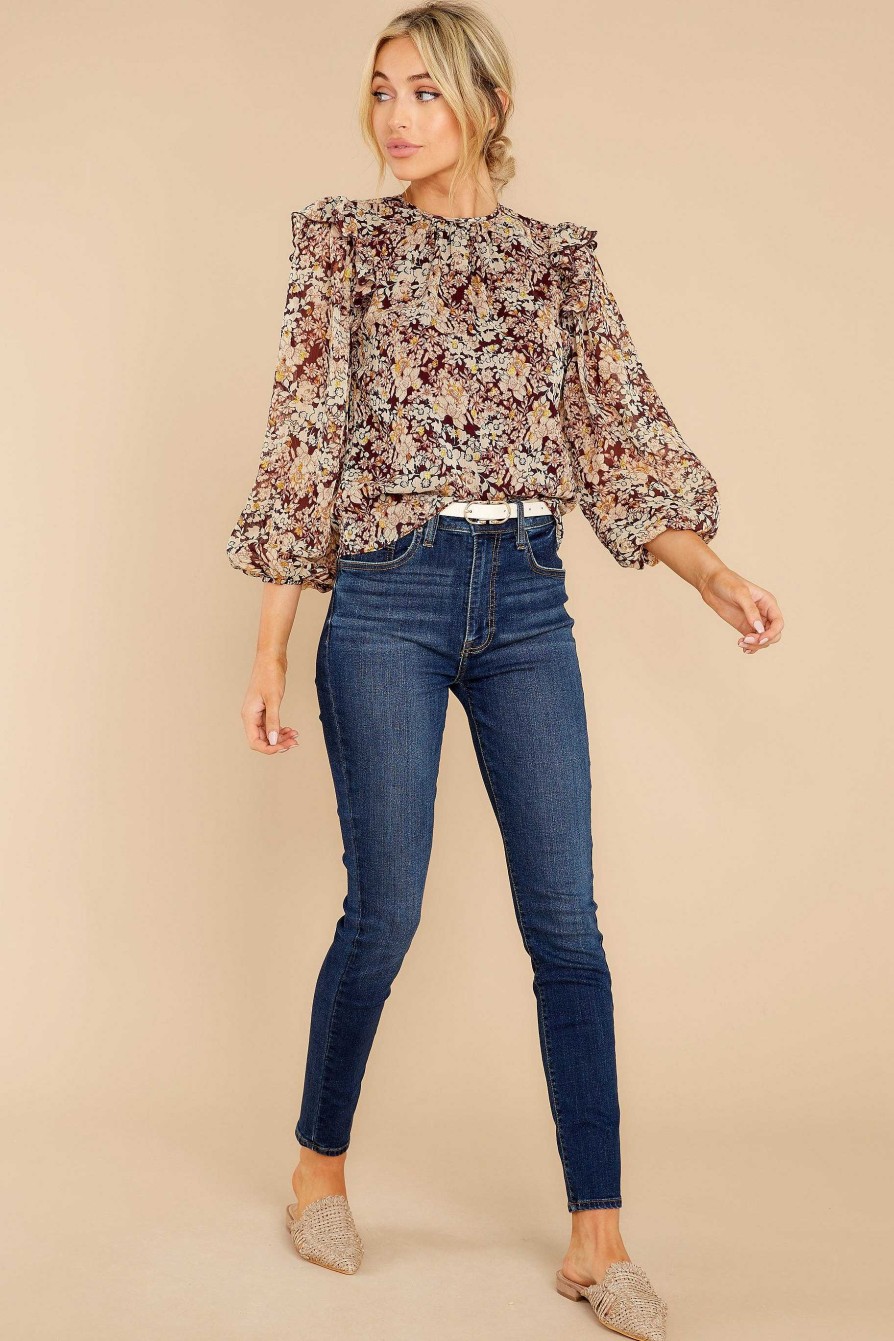 Clothing Red Dress Blouses & Shirts | City Lights Plum Print Top Brown