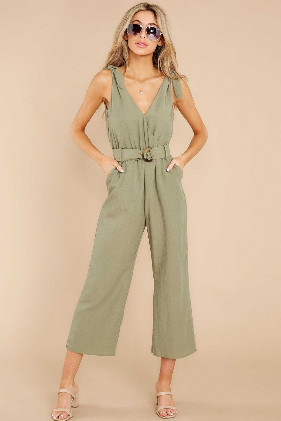 Clothing Red Dress Jumpsuits | Hint At Perfection Green Jumpsuit Moss