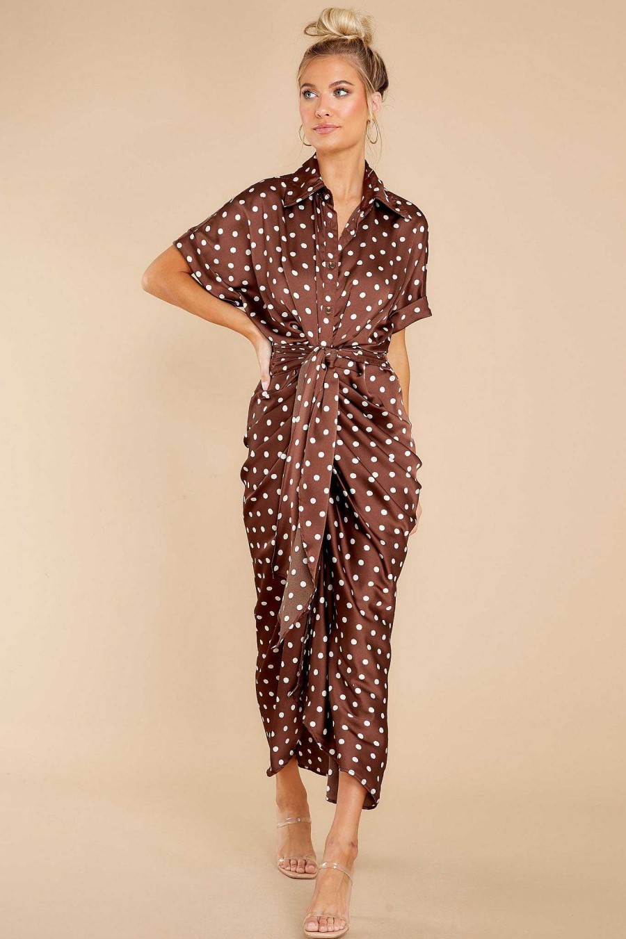 Clothing Red Dress Maxi Dresses | Brunch Date Polka Dot Maxi Dress Mocha
