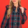 Clothing Aura Blouses & Shirts | Sled You Go Plaid Top Black