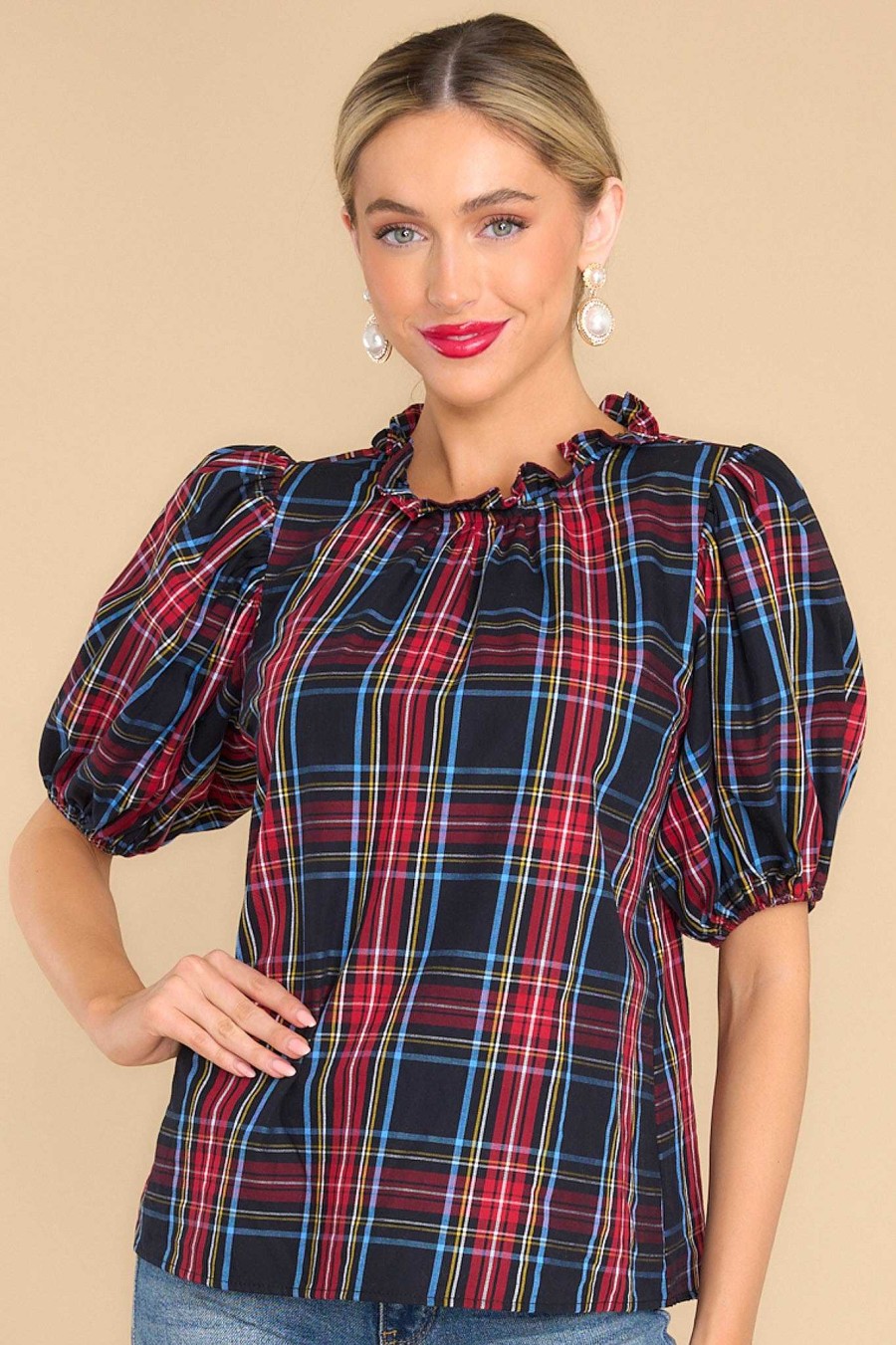 Clothing Aura Blouses & Shirts | A Special Gift Plaid Top Black