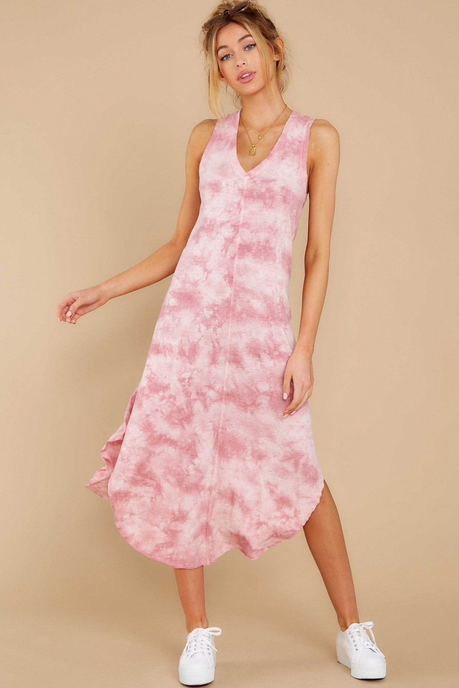 Clothing Z Supply Midi Dresses | The Cloud Tie Dye Reverie Dress Zephyr Pink