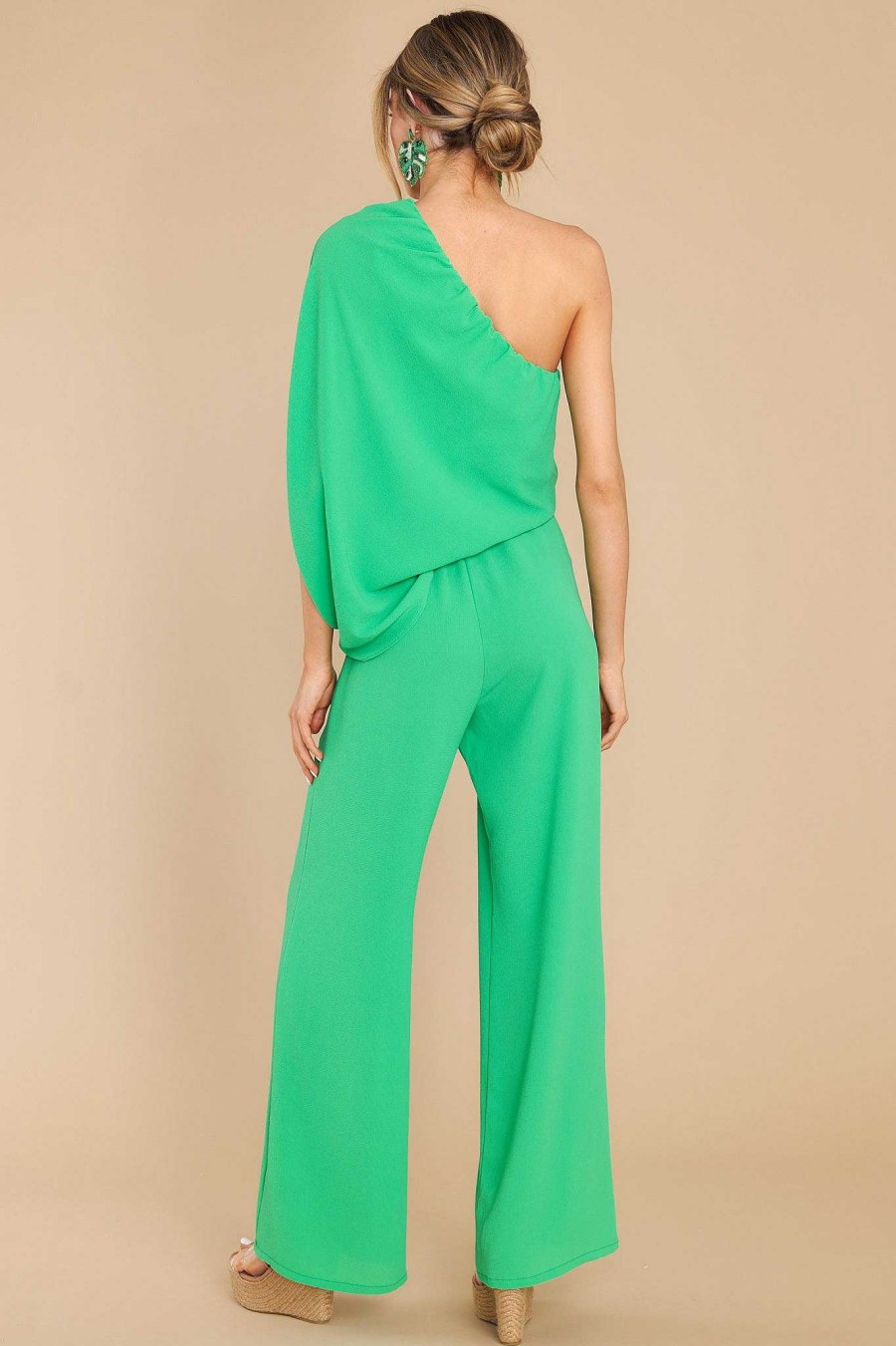 Clothing Red Dress Jumpsuits | Dreaming Of New One Shoulder Jumpsuit Green