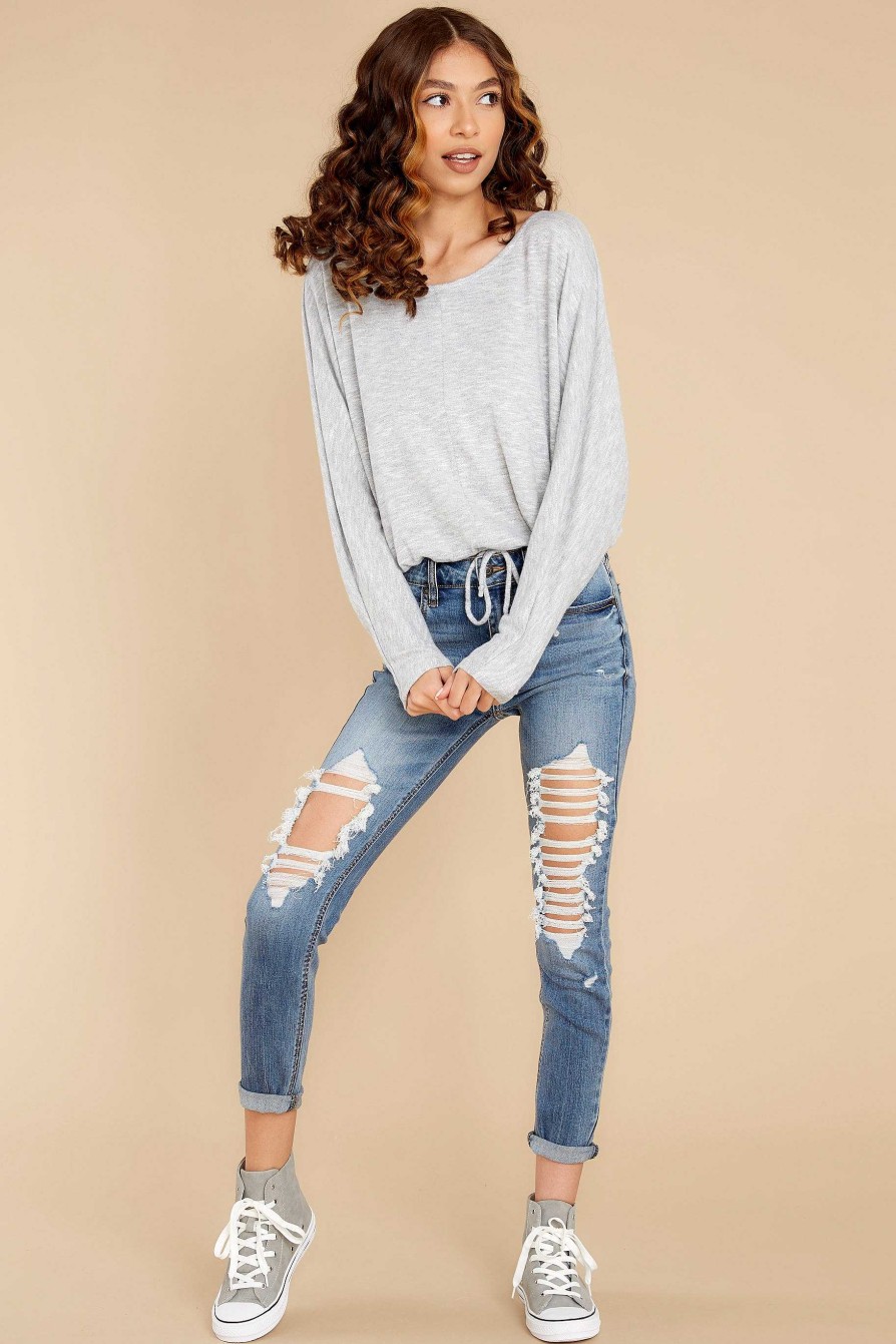 Clothing Z Supply Sweaters | Dollie Slub Sweater Top Heather Grey