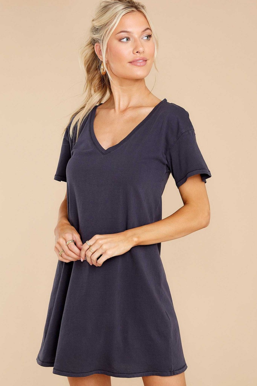 Clothing Z Supply Mini Dresses | Birdie Organic Mini Dress Washed Black