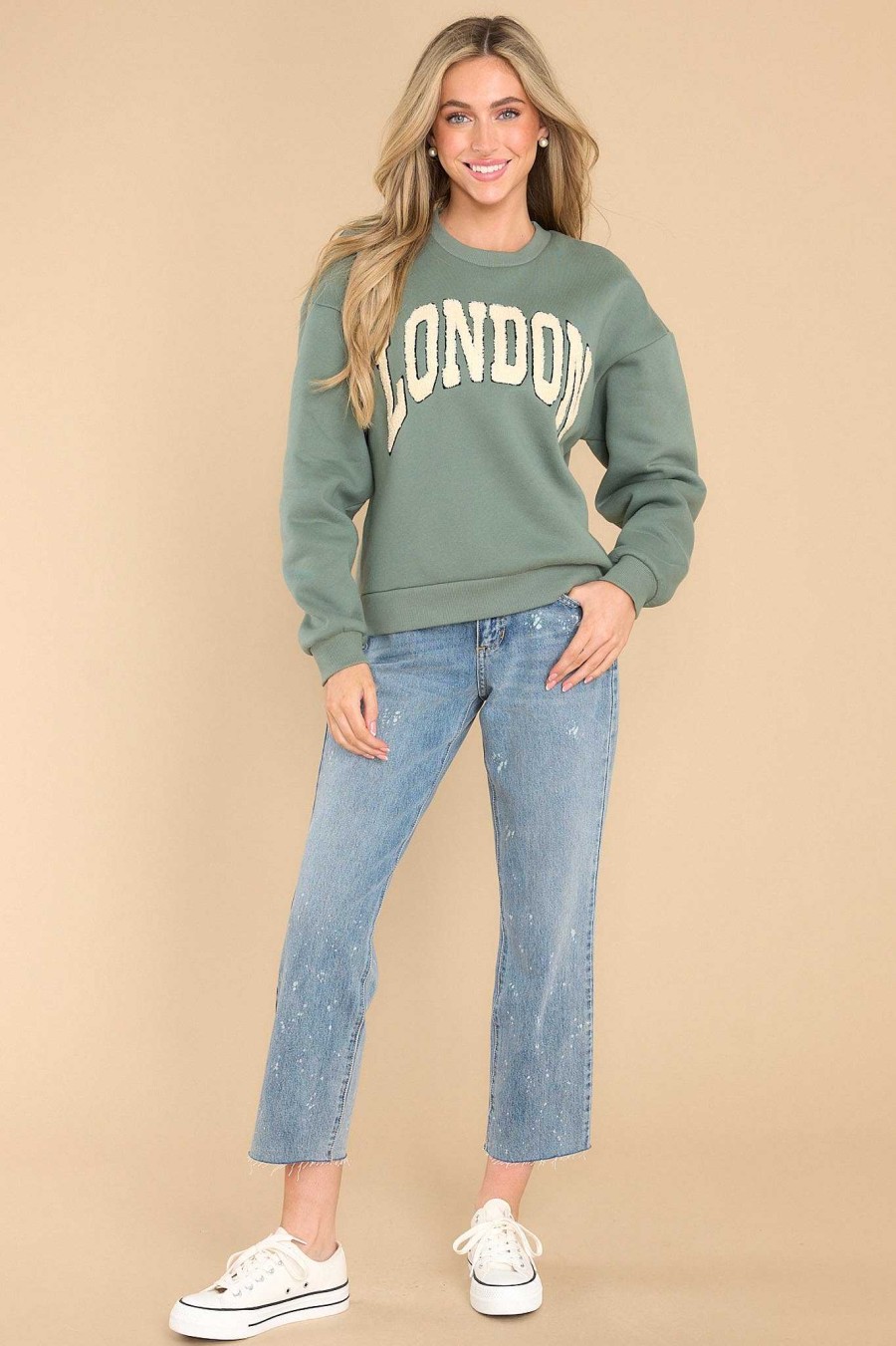 Clothing Red Dress Casual Tops | In Every City London Sweatshirt Sage