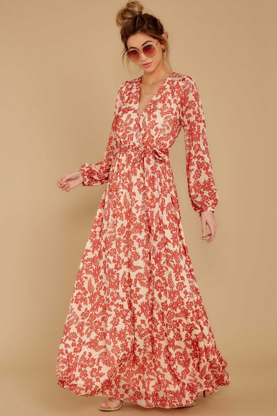 Clothing Red Dress Maxi Dresses | Love Talk Coral Print Maxi Dress Red