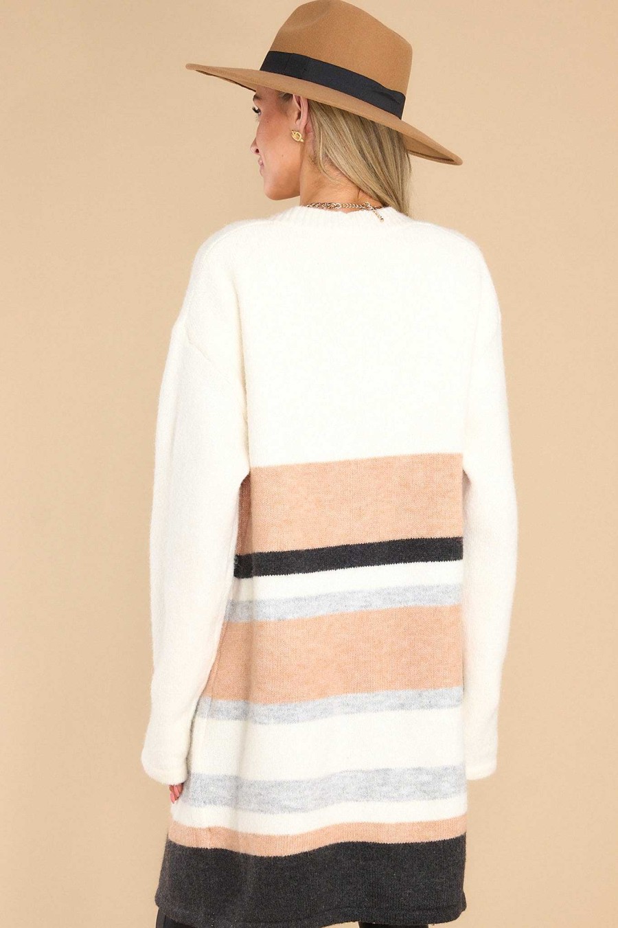 Clothing Red Dress Sweaters | Peace Offering Multi Striped Cardigan Ivory