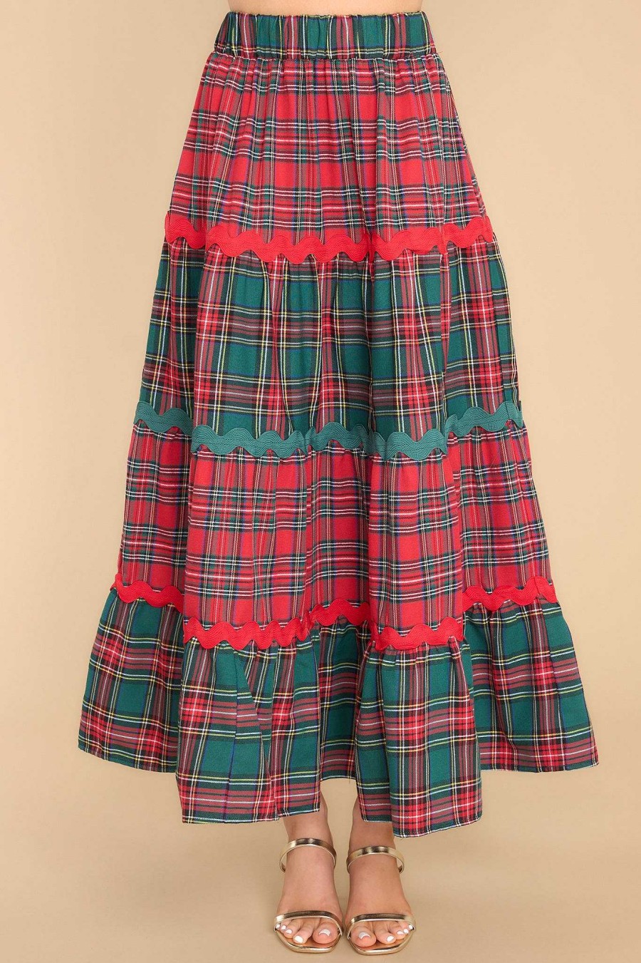Clothing Aura Skirts | Mistletoe Moments Plaid Maxi Skirt Red