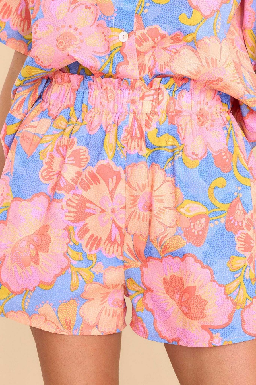 Clothing Red Dress Two Piece Sets | Why Wait Indigo Floral Print Shorts Multi