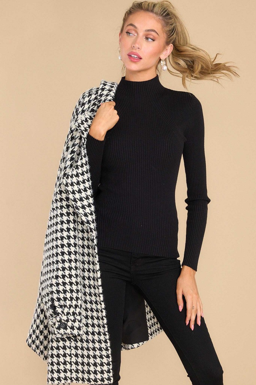 Clothing Red Dress Coats | Making It Easy Black & White Houndstooth Coat Multi