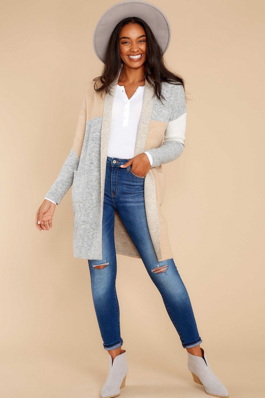 Clothing Red Dress Coats | Still Be The One Multi Coatigan Grey