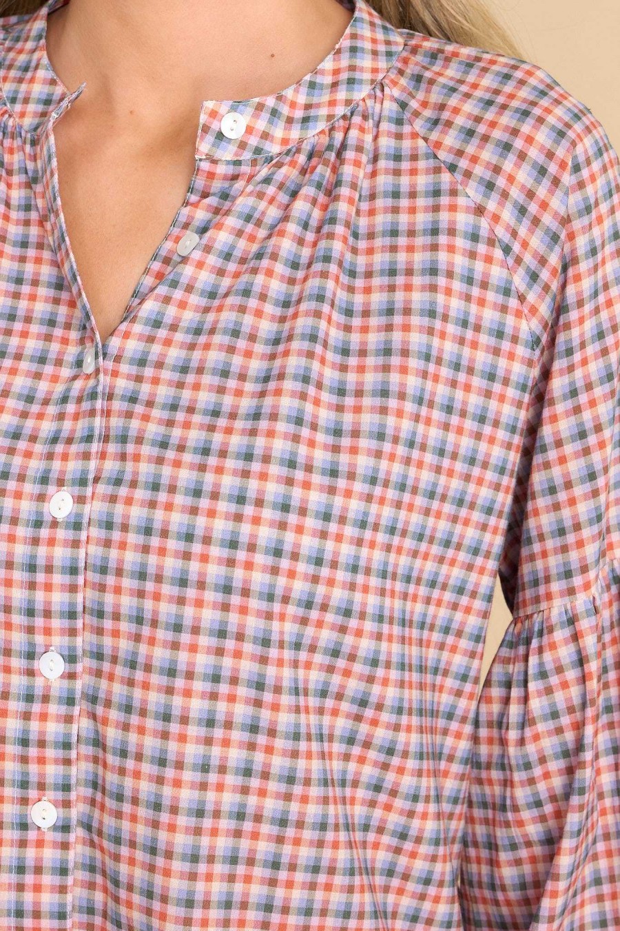 Clothing Olivia James The Label Blouses & Shirts | Emory Fireside Check Top Rust