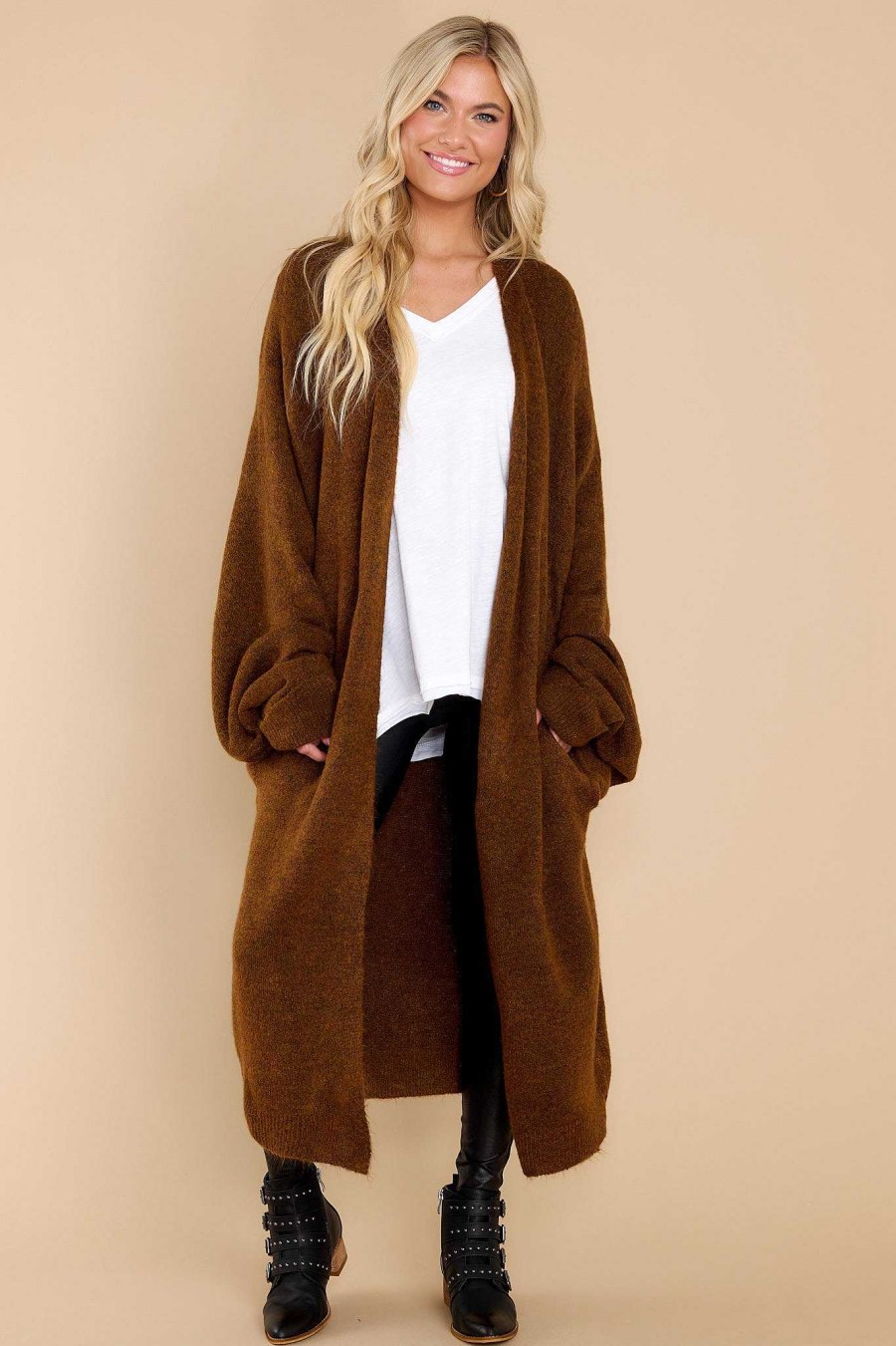Clothing Red Dress Cardigans | Miracles Of Cozy Cardigan Chocolate