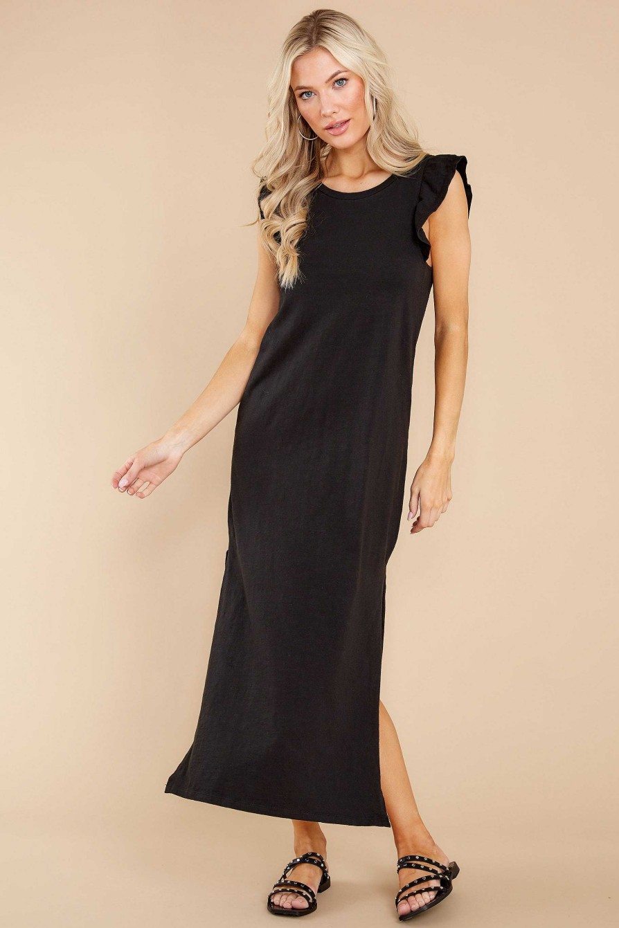 Clothing Z Supply Midi Dresses | Blakely Slub Ruffle Dress Black